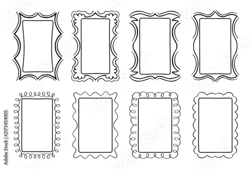 Groovy wavy frame doodle set. Hand drawn squiggle scallop funny rectangle shape text box retro funky style background. Aesthetic curvy shapes poster, invitation sticker dopamine vector graphic design