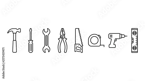 Hand-drawn typographic tools logo featuring hammer, wrench, screwdriver, and power drill integrated into the word 'Tinker'.