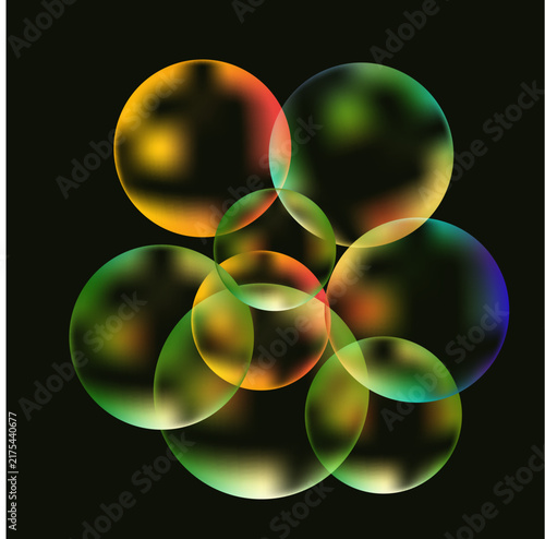 Colorful Abstract Geometric Spheres Overlapping Artistic Composition Design