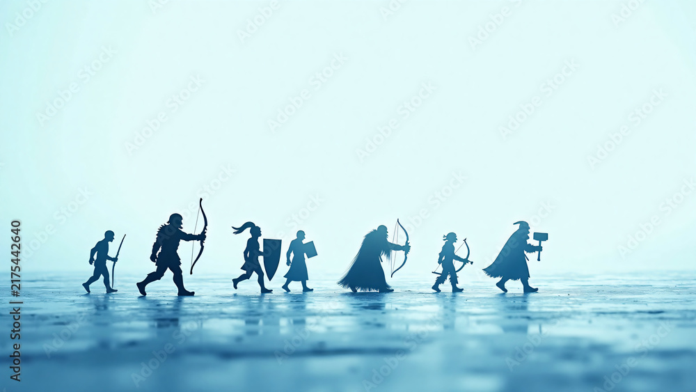 Obraz premium Tiny Silhouettes Crossing Frozen Lake with Sky