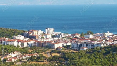 Sarimsakli Beach Resort Area and Blue Aegean Coast from Hilltop