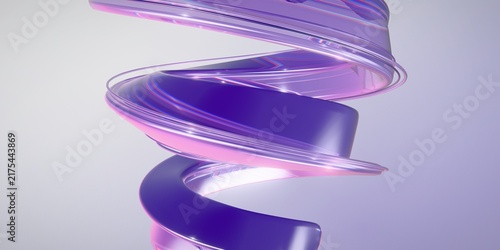 Принти на полотні 3D abstract spiral form with glossy purple and pink gradient surfaces, smooth cu