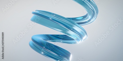 фотографія 3D abstract spiral form with translucent aqua blue glass texture, curving ribbon