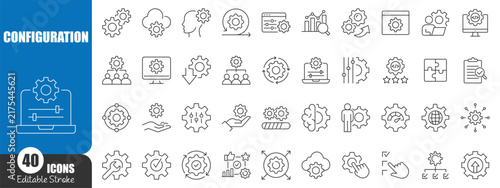 Configuration and Settings Editable Line Icon Set for System Management, Customization, Control and Technology
