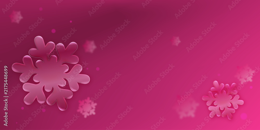 Fototapeta premium Vibrant pink background featuring beautiful, glossy glassmorphism snowflakes, embodying a modern Christmas aesthetic.