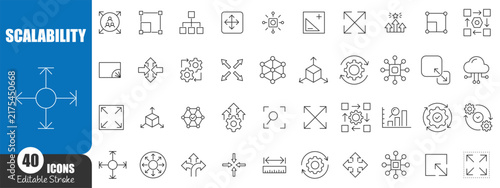 Scalability and Expansion Editable Stroke Icon Set for Business Growth, Optimization, Flexibility and Development