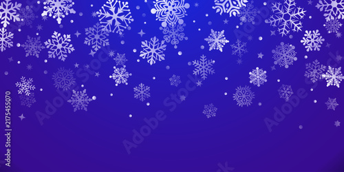 Festive winter scene with falling snowflakes against a deep blue to purple gradient Christmas background.