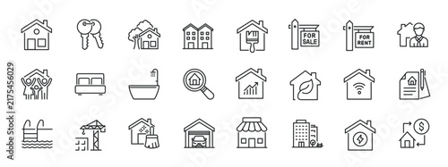 Real estate, property, residence thin line icons. For website marketing design, logo, app, template, ui, etc. Vector illustration.