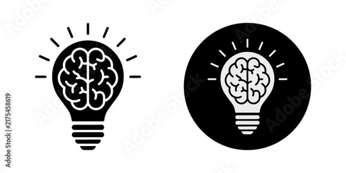 Minimalist light bulb icon with human brain silhouette representing brilliant thoughts and cognitive creative inspiration