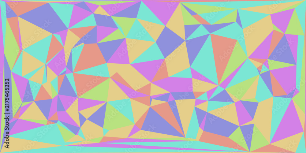 Fototapeta premium Abstract low poly geometric background featuring a sharp dense triangular grid pattern in soft pastel multicolored hues.