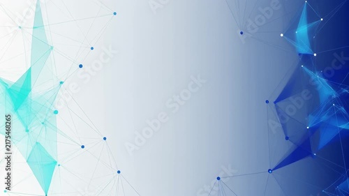 白い背景に青い直線と円形ノードが多角形の情報網を作る