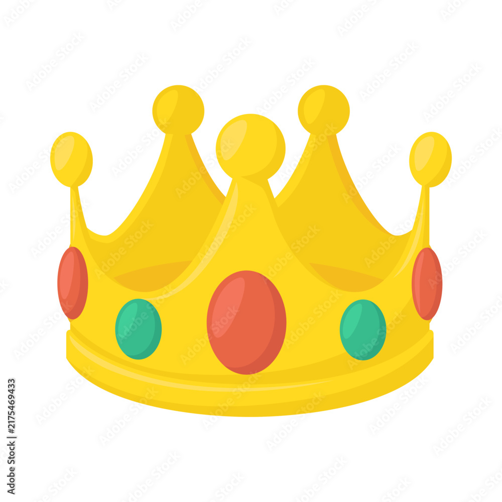 Obraz premium Golden royal king crown emoji icon with red and green precious gem stones