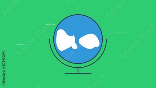 A simple and clean graphic illustration of a globe on a stand, representing global reach or international travel and business concepts