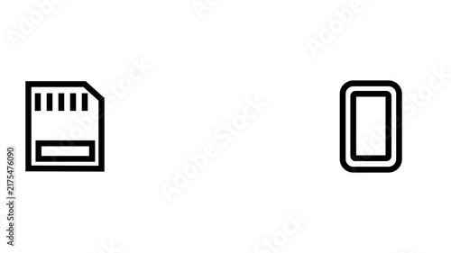 Animation of folder transferring from SD card to smartphone. Black outline on white background loop.