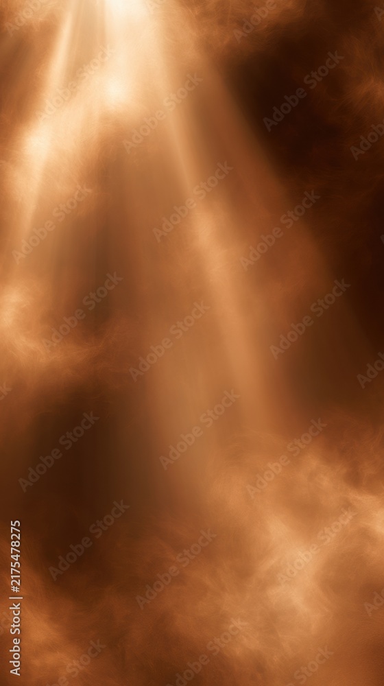 Obraz premium Light beams break through warm dust, creating a soft and ethereal atmosphere. This backdrop provides ample space for overlay text.