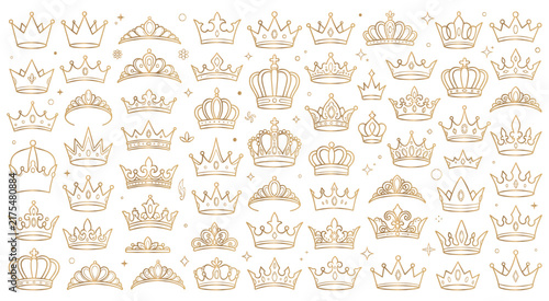 Foto Golden crowns luxury set for royal emblems and designs.
