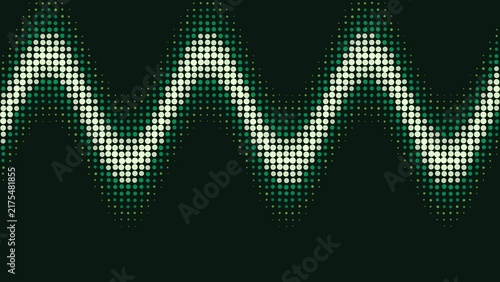 Dark green background, with a wavy, halftone line pattern, glowing light green, dots, abstract ripple, effect, geometric wave, texture, dark theme