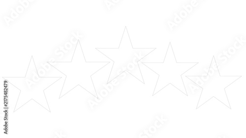 Five white stars arranged in an arch formation, isolated on a transparent background. Vector rating graphic representing top quality, five-star review, excellence, success, and high classification.