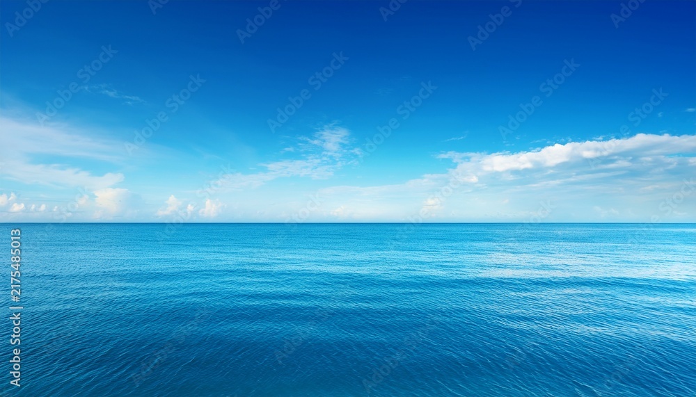 Fototapeta premium Beautiful Idyllic Seascape With Blue Sky Clear Sky And Calm Sea Or Ocean Water Surface Background