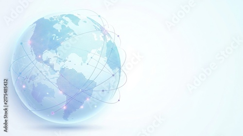 A glowing digital globe with interconnected lines representing global communication and networking.