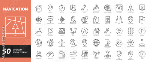 Navigation icon set. editable stroke