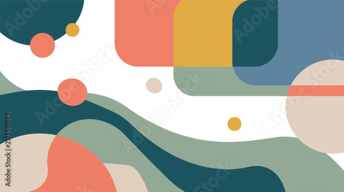Modern Abstract Geometric Background Composition Featuring Fluid Shapes and Vibrant Organic Color Layers for Creative Digital Design Projects