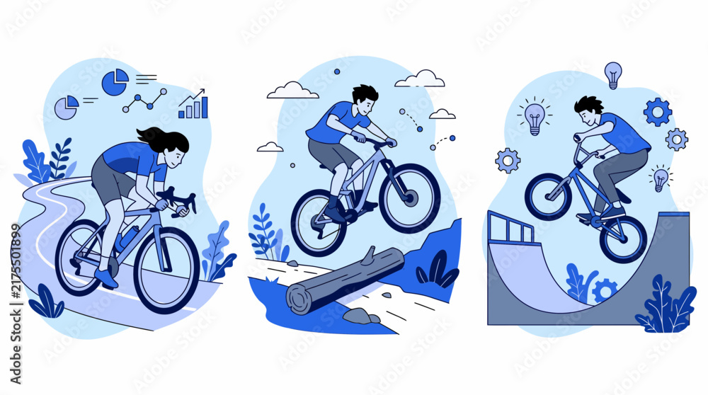 Fototapeta premium Bmx mtb road bike man gal sport park off ramp jump race fast fun icon