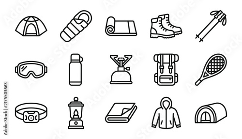 Set of camping and outdoor activity icons created by a professional vector illustrator for your adventure design projects