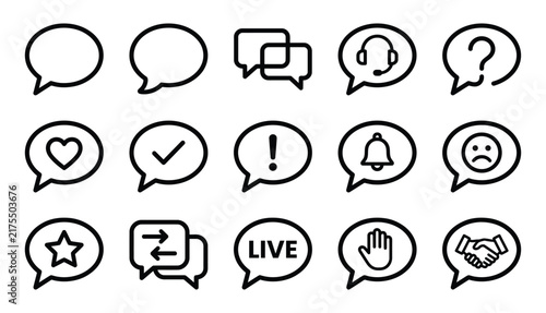 A comprehensive set of speech bubble icons created by a professional vector illustrator for modern digital interface design