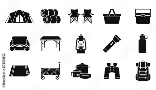 Set of camping and outdoor activity icons created by a professional vector illustrator for your graphic design projects