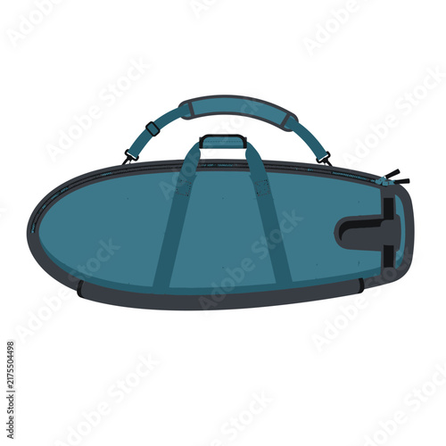 Teal watercraft board with black straps and handles displayed horizontally against a neutral background for water sports or travel product promotion.