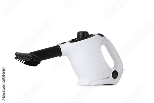 Modern steam cleaner on white background