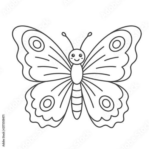 Simple line drawing of a happy butterfly
