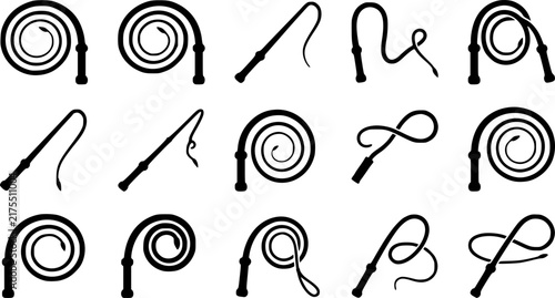Illustration of a black bullwhip on a white background
