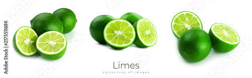Limes isolated on a white background. Lime citrus.