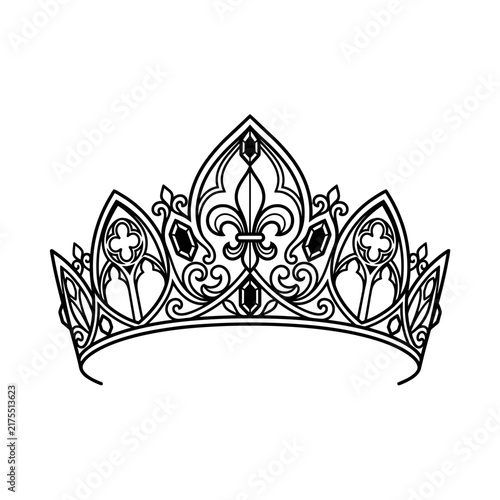 Gothic Style Royal Crown Line Art Illustration