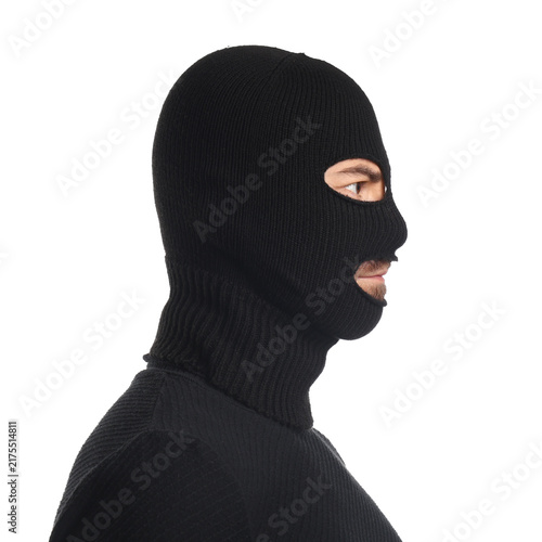 Принти на полотні Young man wearing balaclava on white background
