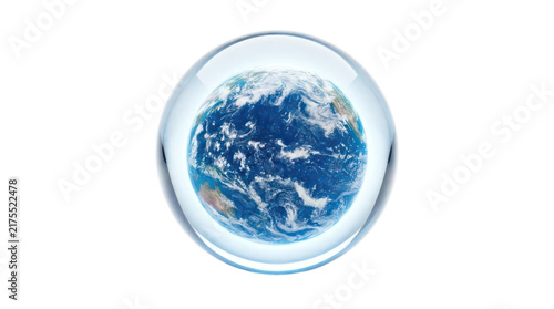 Earth planet globe inside transparent crystal sphere