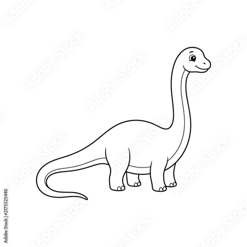 Foto Cute cartoon dinosaur with long neck outline vector for kids coloring