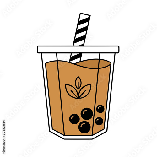 Bubble Tea Drink with Straw and Tapioca Pearls