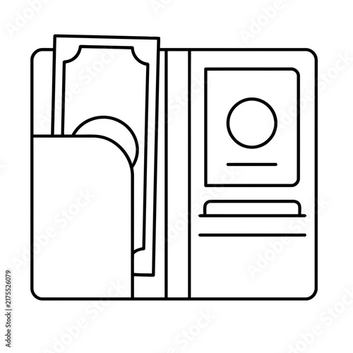 Wallet with money and passport icon