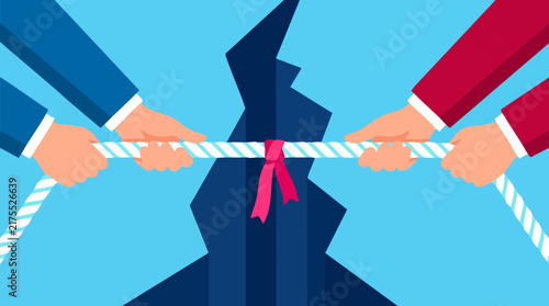 Bild auf Leinwand Tug of war symbolizing business conflict, competition, and disagreement