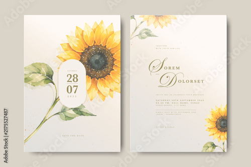 beautiful wedding invitation card with sunflower watercolor