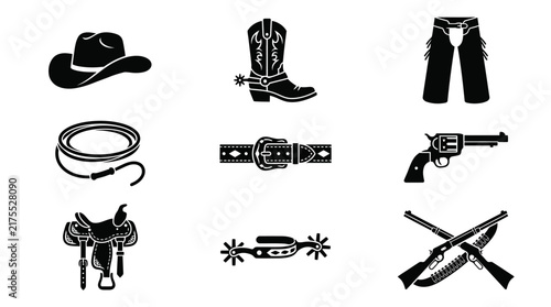 Cowboy and western lifestyle silhouette icons collection.