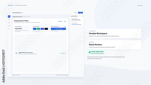 Clean minimalist interface design software dashboard screen showcasing modular UI components and technical layout tools for digital product development projects