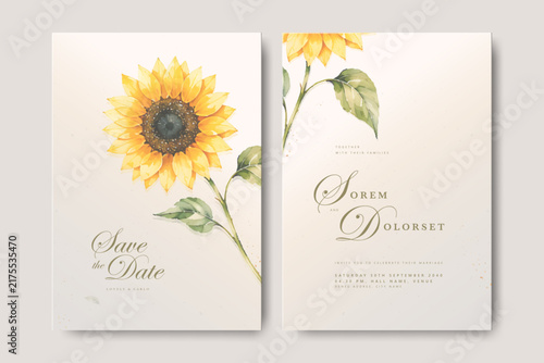 beautiful wedding invitation card with sunflower watercolor