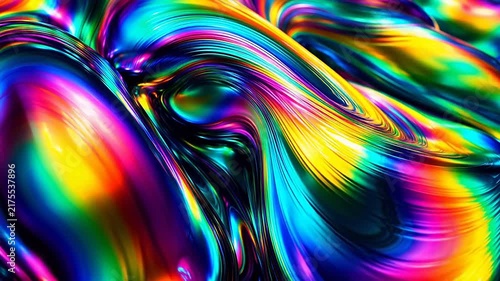 Abstract Liquid Motion Background with Vibrant Iridescent Rainbow Colors and Dynamic Swirling Texture