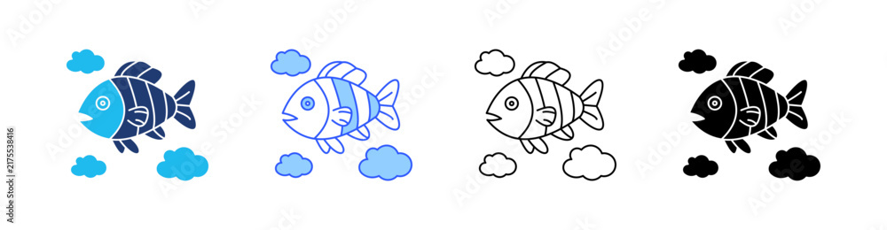 Fototapeta premium Floating Fish Multiple Style Icon Set Collection Pack Web Banner Vector 