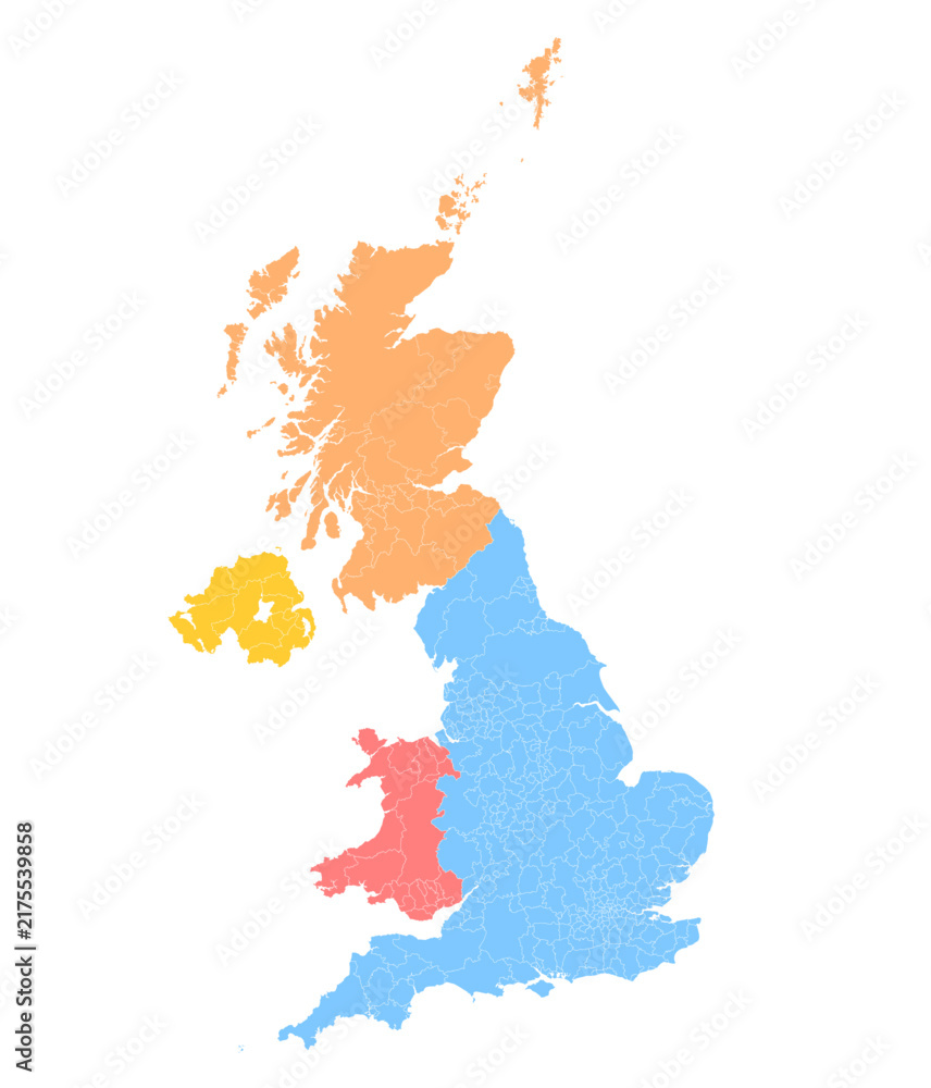 Fototapeta premium Simple and ultra detailed color-coded UK vector map