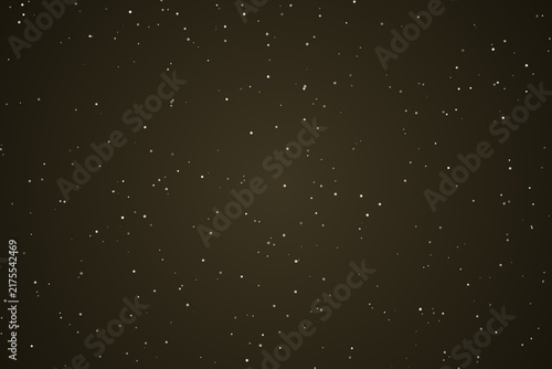 Night sky view with white scattered star dust on dark brown background.